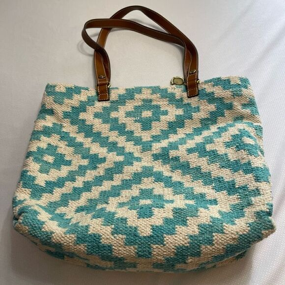 Patricia Nash Chennai Hand Loomed Blue White Large Tote Purse Handbag - Picture 7 of 10